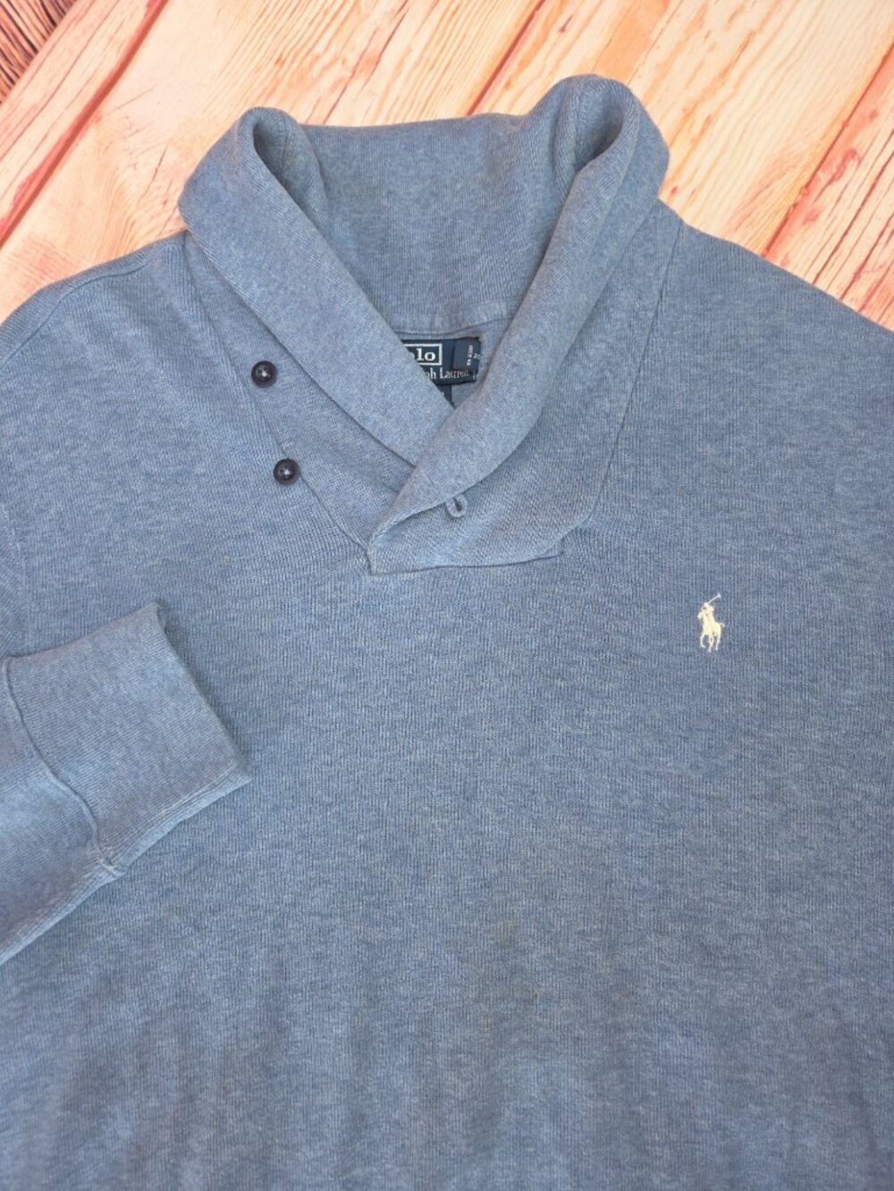 Polo By Ralph Lauren Mens XXL Blue Shawl Collar Sweater 100% Cotton